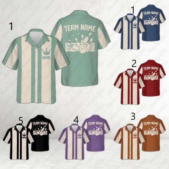 Discover Personalized Retro Bowling Hawaiian Shirt, Custom Name Bowler Button Down Shirt, Matching Bowling Team Shirt, Bowling Lover Gifts