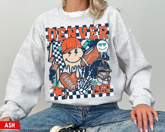 Denver Football Crewneck Sweatshirt, Vintage Broncos Sweatshirt, Retro Groovy Denver Game Day Sweatshirt, Broncos Gifts, Sunday Football