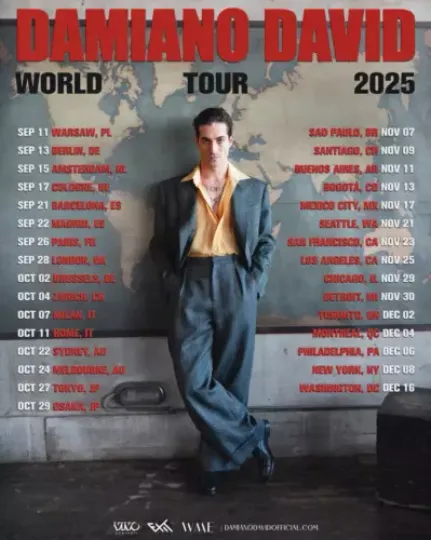 Damiano David The First World Tour 2025 Tour poster
