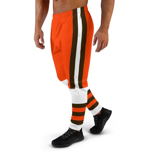 Cleveland Men's Joggers/ Team Colors Orange and Dark Brown With Stripes/ Men's Football Style Sports Joggers