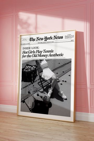 NewsPaper Poster, Hot Girls Tennis Print Wall Art, New York News | That Girl Bar Cart, It Girl Dorm Retro Wall Art | Printable Wall Art