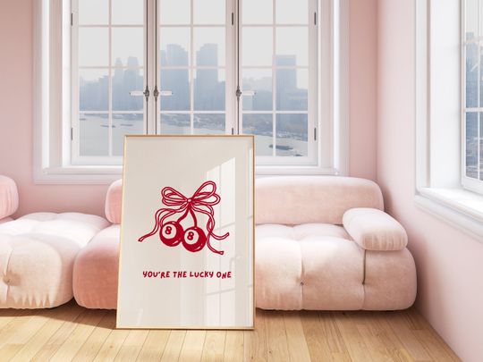 The Lucky One Print | Red Preppy Wall Art, 8 Ball Print, Lucky You Print, Lucky You Wall Art, Coquette Room Decor, College Apartment Decor