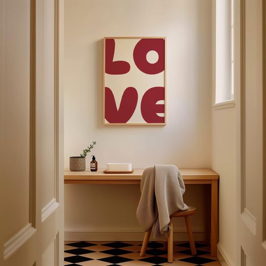 Love Poster-70s Wall Print-Preppy Poster-Trendy Wall Print-Retro Print-Love Art-Maximalist Poster-Trendy Typography Wall Art-Trippy Wall Art