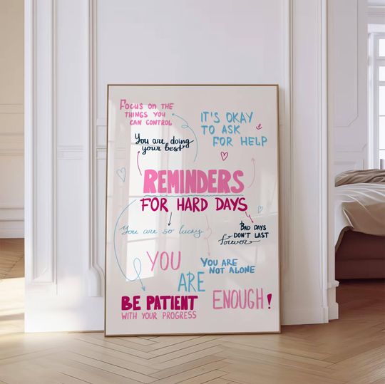 Reminders for Hard Days Wall Art Print Blue Pink Preppy Print Trendy Wall Art Aesthetic Dorm Decor Positive Bedroom Wall Art Quote PRINTABLE