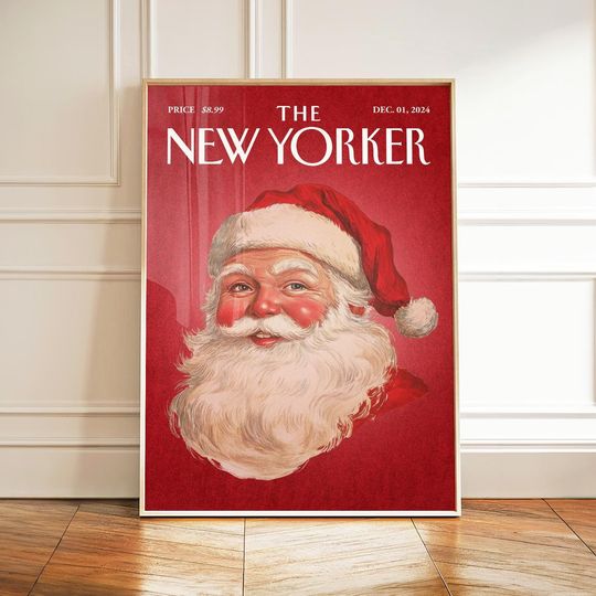 The New Yorker Christmas Print, Vintage Santa Claus Print, New York Apartment Decor, Cottagecore Santa Print, NYC Aesthetic
