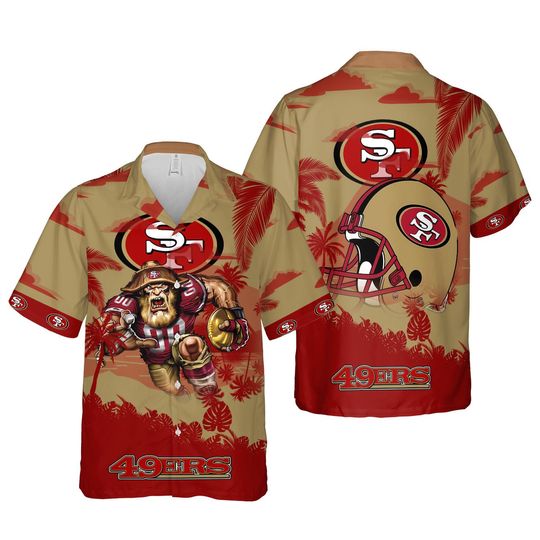 San Francisco 49ers Hawaiian Shirt | Custom Mascot Design | Personalized football Gift | Aloha Beachwear | Beach Button Down Shirt