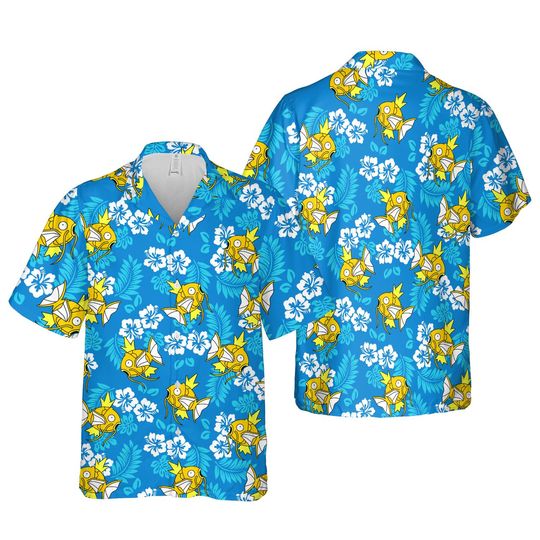 PKM Magikarp Hawaiian Shirt | Tropical Pattern Blue Shirt | 2024 Trending Shirt | Aloha Magikarp Shirt | Beach Button Down Shirt