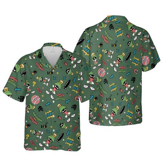 Marvin the Martian Hawaiian Shirt | Looney Tunes Tropical Shirt | Funny Cartoon Vacation Button Down Shirt | Gift for Friends