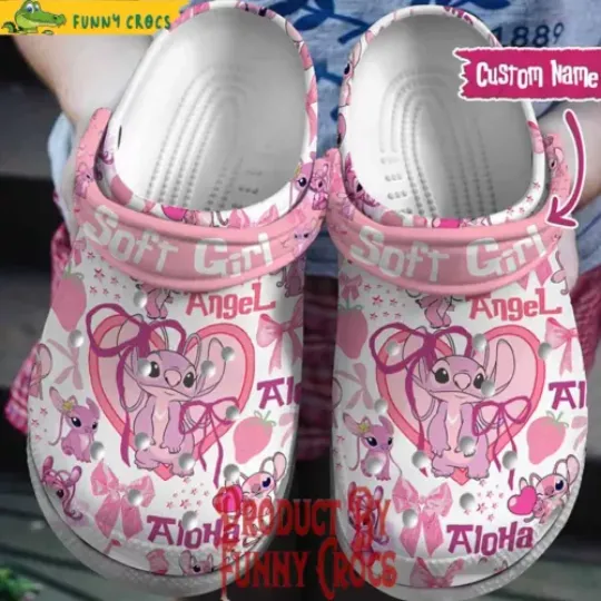 Valentine Personalized Lilo And Stitch Angel Clog Shoes For Women, Valentine Gift, Gift For Her