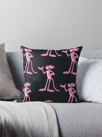 The pink Panther Black Throw  Pillow