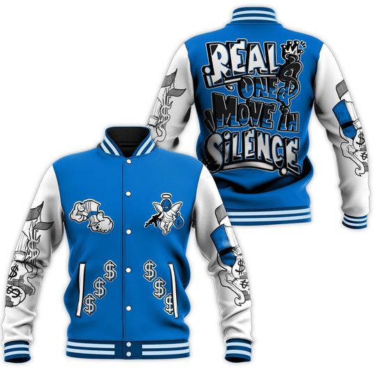 Dunkare Blueberry 12s Baseball Varsity Jacket - Ones Move In Silence Graphic All Over Print Letterman Jackets
