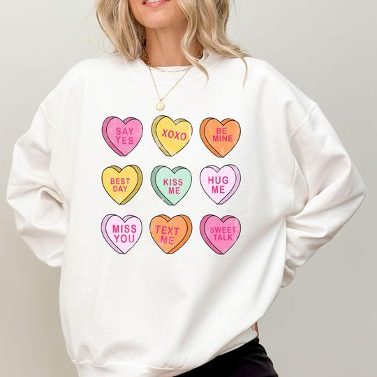 Conversation Hearts Valentines Day Sweatshirt, Candy Hearts Valentines Sweatshirt