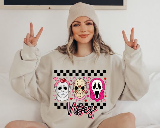 Valentine Murder Horror Vibes Sweatshirt, Freddy Jason Scream Halloween Sweatshirt