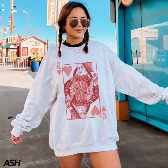 Queen of Hearts Sweatshirt, Preppy Aesthetic Sweatshirt, Playing Card Sweatshirt