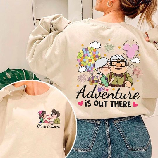 Custom His Ellie Her Carl Sweatshirt, Two-sided Adventure is Out There Carl Ellie Couple Pixar Up Sweatshirt