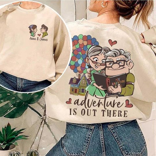 Two-sided Adventure is Out There Carl Ellie Couple Pixar Up Sweatshirt, Custom His Ellie Her Carl Sweatshirt