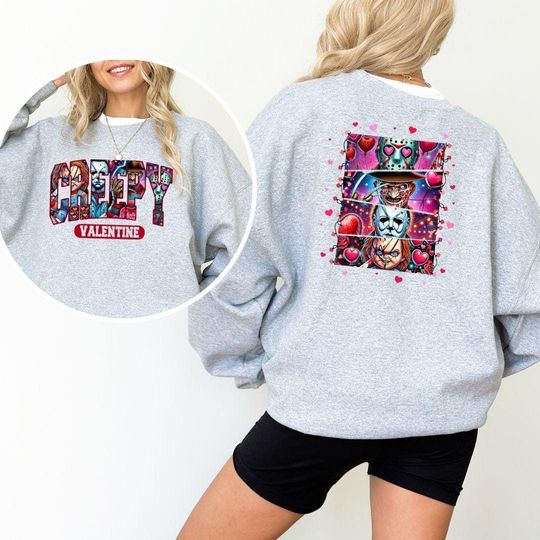 Two-Sides Horror Characters Valentine Sweatshirt, Valentine Horror Sweatshirt