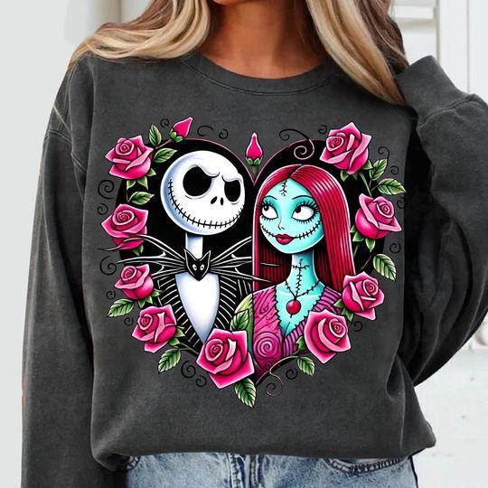 Valentine Movie Couple Sweatshirt, Nightmare Before Christmas Jack and Sally Sweatshirt