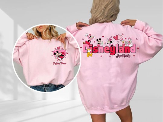 Vintage 2-Sided Disneyland Hearts Sweatshirt, Disney Couple Sweatshirt, Disneyland Valentines Sweatshirt