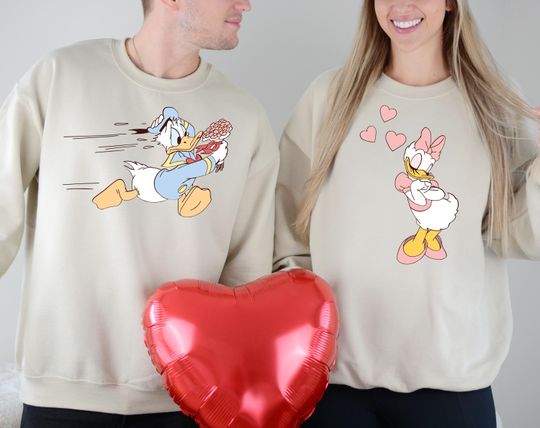 Disney Donald Duck & Daisy Duck Couple Sweatshirt, Valentine's Day Sweatshirt