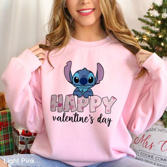 Stitch And Angel Valentine Sweatshirt, Disney Happy Valentines Sweatshirt, Disney Couple Sweatshirt