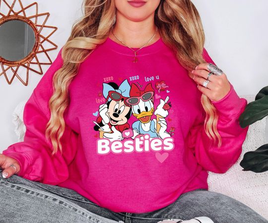 Disney Valentines Day Sweatshirt,Valentines Day Sweatshirt, Minnie And Daisy Valentine Sweatshirt