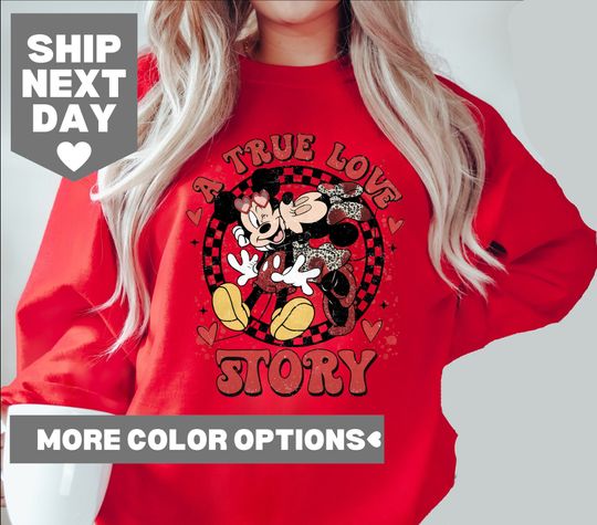 A True Love Story Sweatshirt, Disney Valentines Day Sweatshirt, Minnie Mickey Love Valentine Sweatshirt