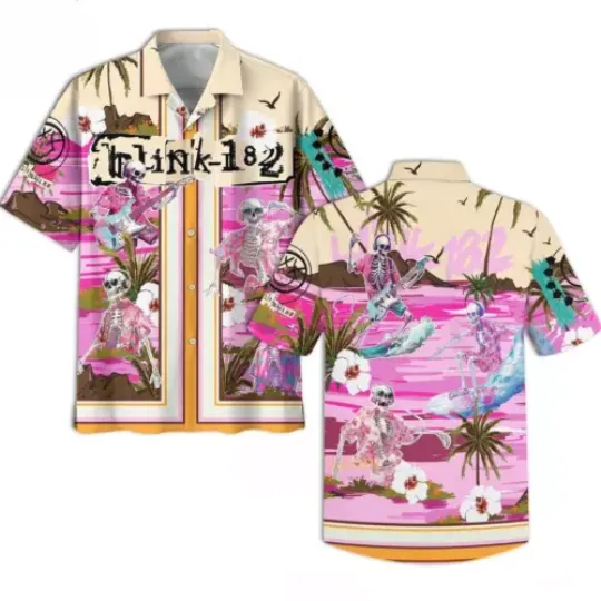 B182 Skeleton Playing Surf Guitar Hawaiian Shirt