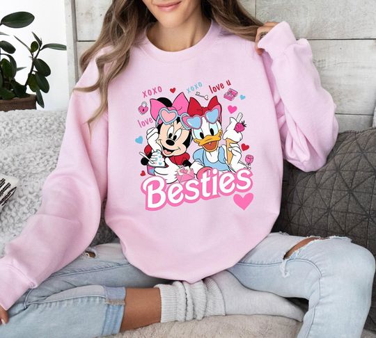 Disney Valentine Bestie Sweatshirt, Minnie and Daisy Valentine Sweatshirt, Matching Disney Sweatshirt