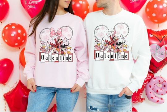 Mickey and Friends Disney Castle Valentines Sweatshirt, Valentines Day Sweatshirt, Disney Couples Matching Sweatshirt