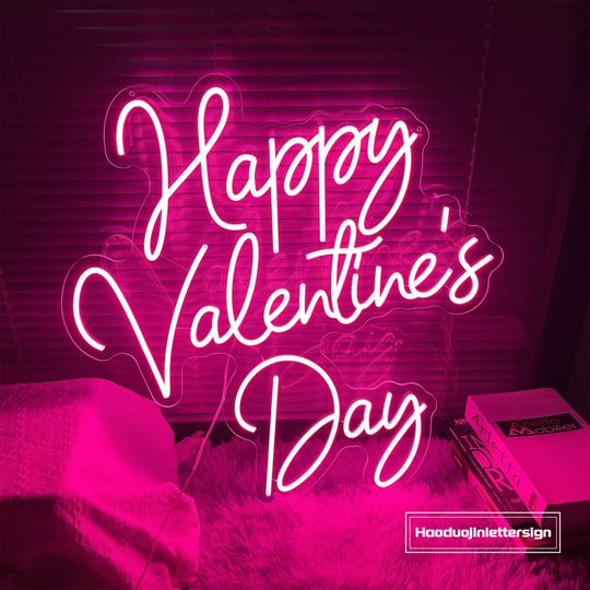 Happy Valentine's Day Neon Sign, Custom Valentine's Day LED Neon Light Home Bedroom Wall Decor Valentine's Day Gift Wedding Gift For Lovers