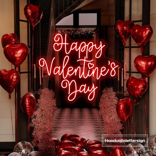 Happy Valentine's Day Neon Sign, Custom Valentine's Day LED Neon Light Girls Valentine's Party Decor Home Wall Art Valentine's Day Gifts