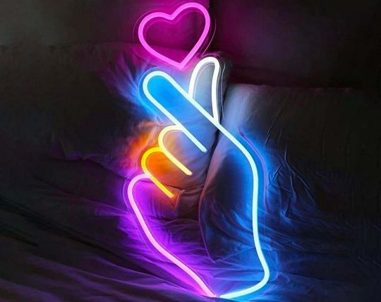 Handmade Finger Heart Neon Sign-Custom Neon Sign-Wall Decor, Wall Sign, Neon Signs, Anniversary Neon Sign, Gift for Her, Valentine's Day