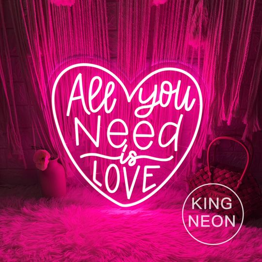 All You Need Is Love Heart Neon Sign, Custom Valentine's Day LED Neon Light Wedding Backdrop Wall Decor Gift For Lover, Valentine's Day Gift