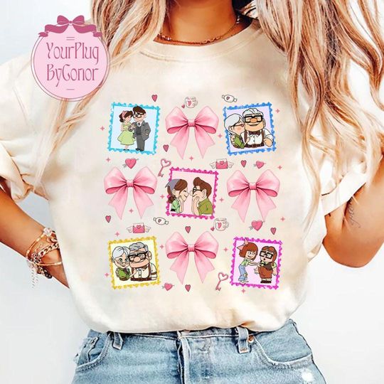 Disney Bow Coquette Valentine T-Shirt, Adventure is Out There Carl Ellie Couple Pixar Up T-Shirt