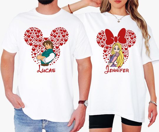 Disney Rapunzel & Flynn Rider Valentine T-Shirt, Disney Valentine's Day Couple T-Shirt