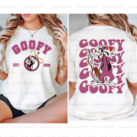 Goofy Dog Happy Valentine 2 Sided T-Shirt, Mickey Friends Loving Holiday T-Shirt