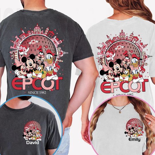 Two Sided Custom Mickey And Friends Epcot Valentine Tour T-Shirt, Disney Happy Valentines Day T-Shirt