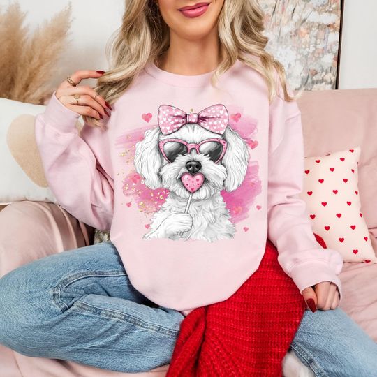 Terrier Coquette Sweatshirt, Coquette Valentines Sweatshirt, White Dog Mom Coquette Sweatshirt