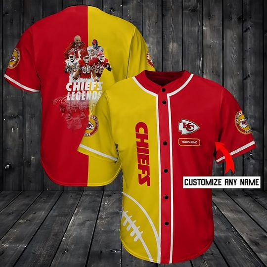 Personalized Kansas City Chiefs Baseball Jersey,  Chiefs Legends Baseball Jersey