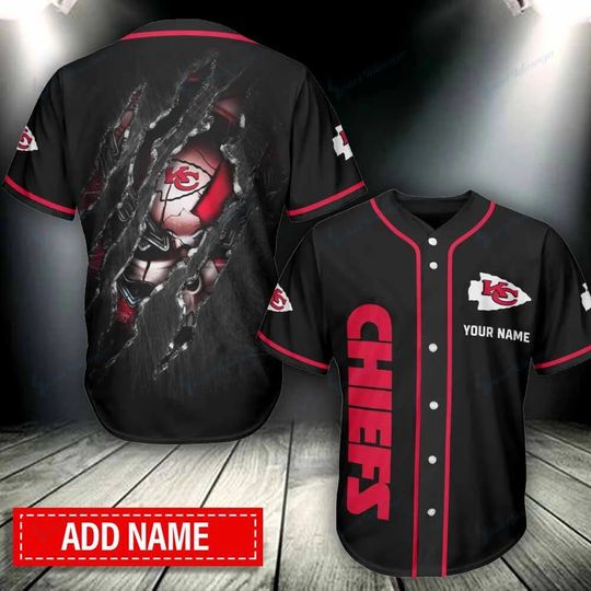 Personalized Kansas City Chiefs Baseball Jersey, Chiefs Skull Baseball Jersey
