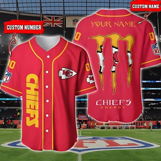 Personalized Kansas City Chiefs Baseball Jersey, Chiefs Energy Baseball Jersey