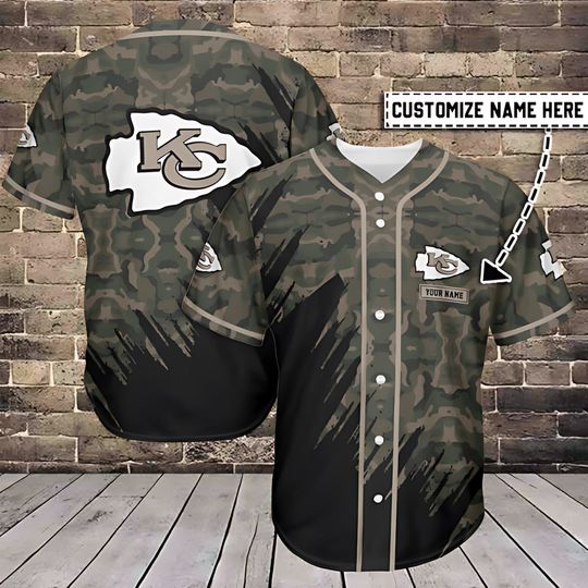 Personalized Kansas City Chiefs Baseball Jersey, Chiefs Camo Baseball Jersey
