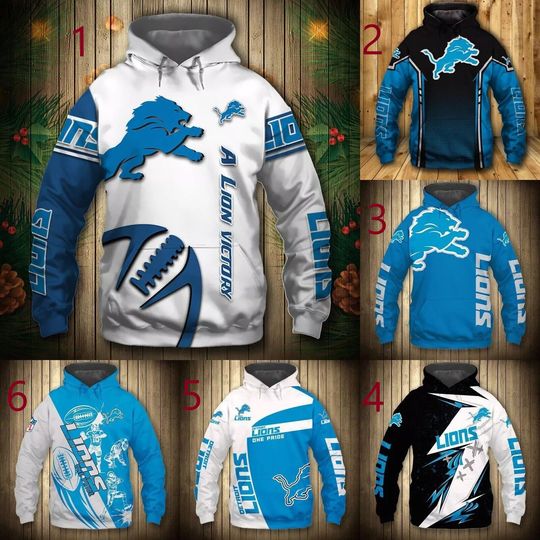 Detroit Lions Men's Pullover Casual Workout Hooded Jacket Coat Gift