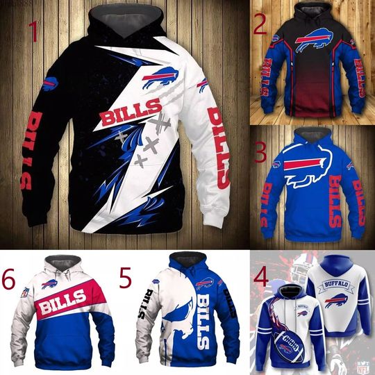 Buffalo Bills Men's Pullover Casual Workout Hooded Jacket Coat Gift