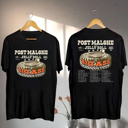 Discover Post Malone Big Ass Stadium Tour 2025 Shirt, Post Malone And Jelly Roll Shirt, Post Malone Fan Shirt, Post Malone Merch, Jelly Roll Shirt
