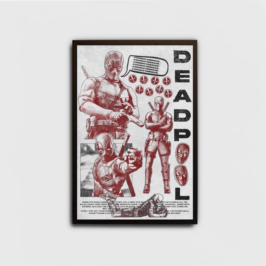 Deadpool poster, Deadpool prints, wall art , room decor, superhero print, superhero poster, aesthetic room art