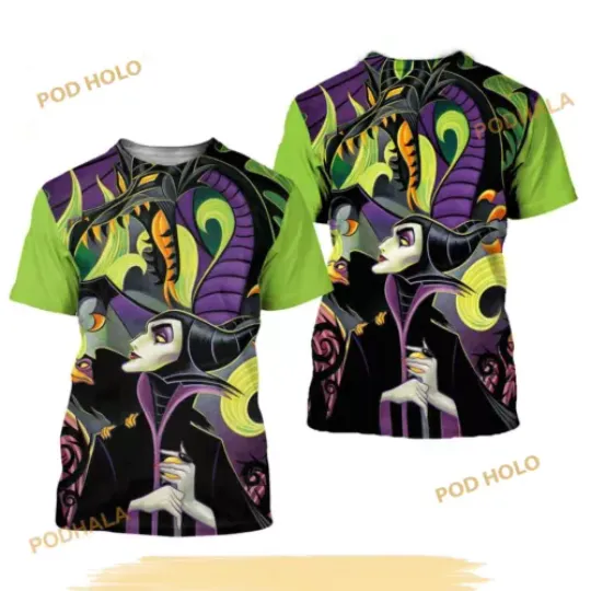 Maleficent Diablo Green Button Overalls Patterns Disney Outfits Unisex Casual 3D Shirt