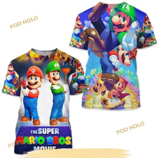Mario And Luggi Sky 3D Shirt, Mario Bros Birthday 3D Shirt