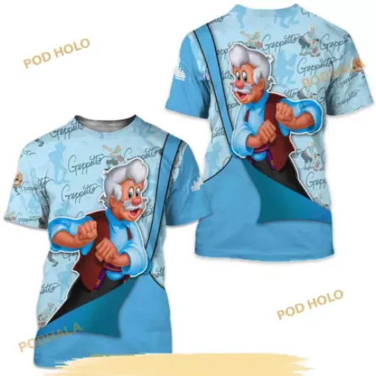 Geppetto Pinocchio Blue Button Overalls Patterns Disney 3D Shirt